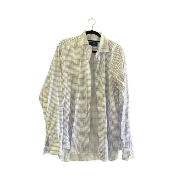 David Donahue Men's White Long Sleeve Button Down Checked Shirt Size 36/37 - Picture 3 of 6